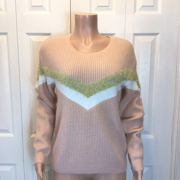 Nine West Womens Pink Metallic Shine Chevron Print Pullover Sweater Size Small - Picture 4 of 10